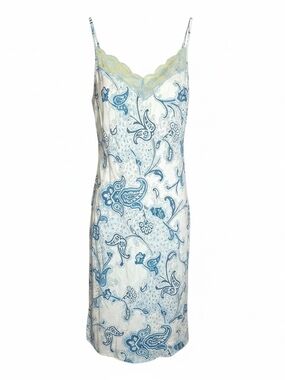ECI White Slip Dress with Blue Paisley and Lace Trim